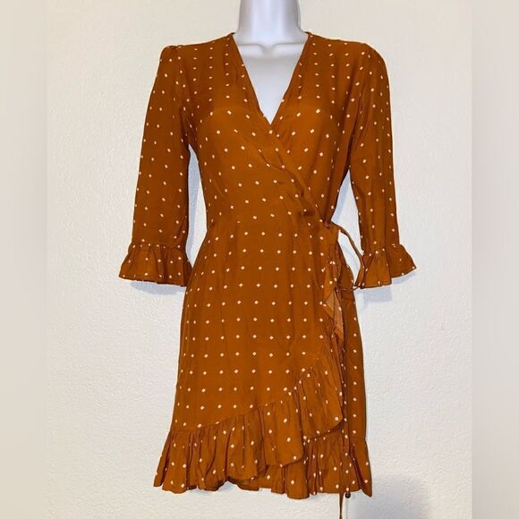 Faithfull the Brand Carmel Wrap Mini‎ Ruffle Dress in Stefano Print 2 NWOT - Picture 2 of 9